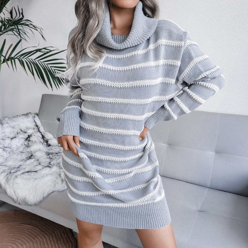 Cap Point Elisa Off Shoulder Lantern Long Sleeve Knitted Sweater Dress
