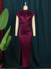 Load image into Gallery viewer, Cap Point Elisabeth Long Pleated Elegant Slit High Collar Slim Fit Sleeveless Maxi Dress
