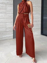 Load image into Gallery viewer, Cap Point Eliza Two Piece Silk Pleated Texture Sleeveless Top Wide Leg Pants Set
