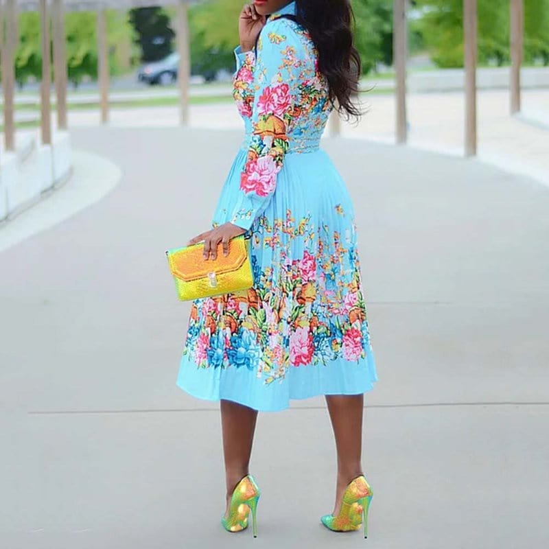 Cap Point Elmeda Long Sleeve Pleated Floral Print Dress