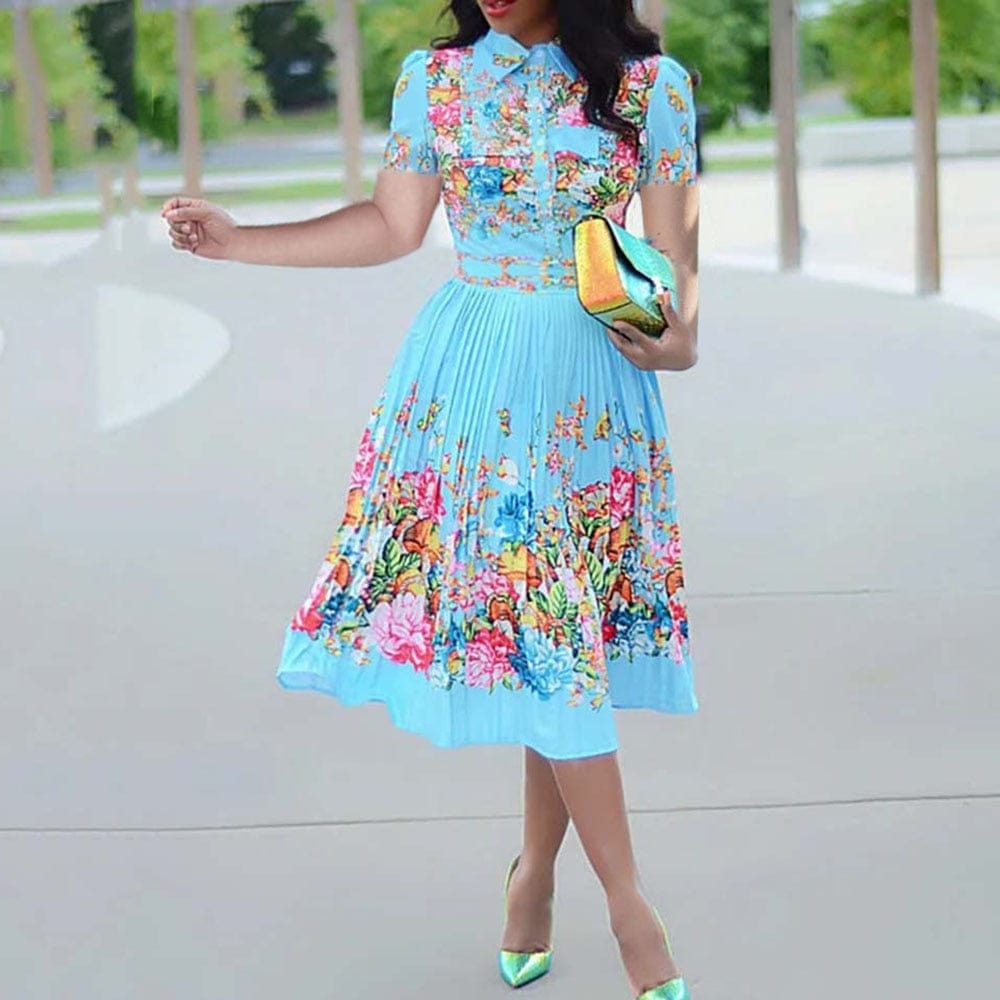 Cap Point Elmeda Long Sleeve Pleated Floral Print Dress