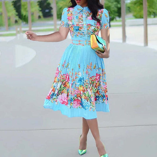Cap Point Elmeda Long Sleeve Pleated Floral Print Dress