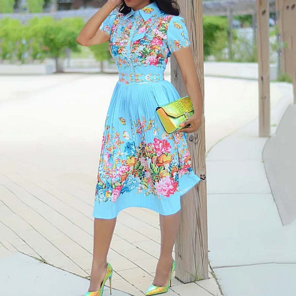 Cap Point Elmeda Long Sleeve Pleated Floral Print Dress