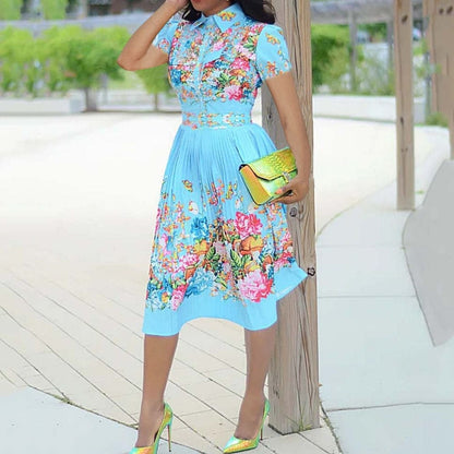 Cap Point Elmeda Long Sleeve Pleated Floral Print Dress