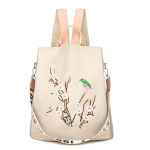 Cap Point Embroidery-khaki2 / One size Denise Multifunctional Anti-theft Large Capacity Travel Oxford Shoulder Backpack