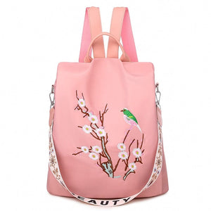Cap Point Embroidery-pink2 / One size Denise Multifunctional Anti-theft Large Capacity Travel Oxford Shoulder Backpack