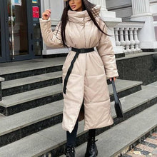 Load image into Gallery viewer, Cap Point Emery Elegant Faux Leather Hooded PU Parkas Tie Belt Coat
