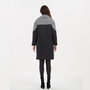 Cap Point Emery Elegant Loose Turn Down Collar Parkas Patchwork Houndstooth Coat