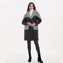 Load image into Gallery viewer, Cap Point Emery Elegant Loose Turn Down Collar Parkas Patchwork Houndstooth Coat
