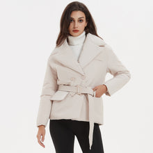 Load image into Gallery viewer, Cap Point Emery Pockets Parkas Double Breasted Tie Belt Notched Cotton Coat

