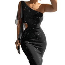 Load image into Gallery viewer, Cap Point Emilie Glitter High Neck Sleeveless Plain Midi Bodycon Party Dress
