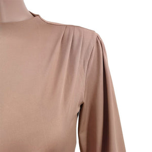 Cap Point Emilie Long Dress Solid Full Sleeve O-neck Strechy A-line Maxi Dress