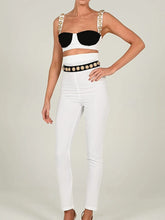 Load image into Gallery viewer, Cap Point Emilie Matching Set Spaghetti Strap Buttons Crop Top And High Waist Trousers

