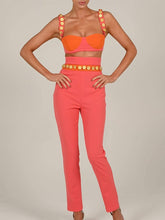 Load image into Gallery viewer, Cap Point Emilie Matching Set Spaghetti Strap Buttons Crop Top And High Waist Trousers
