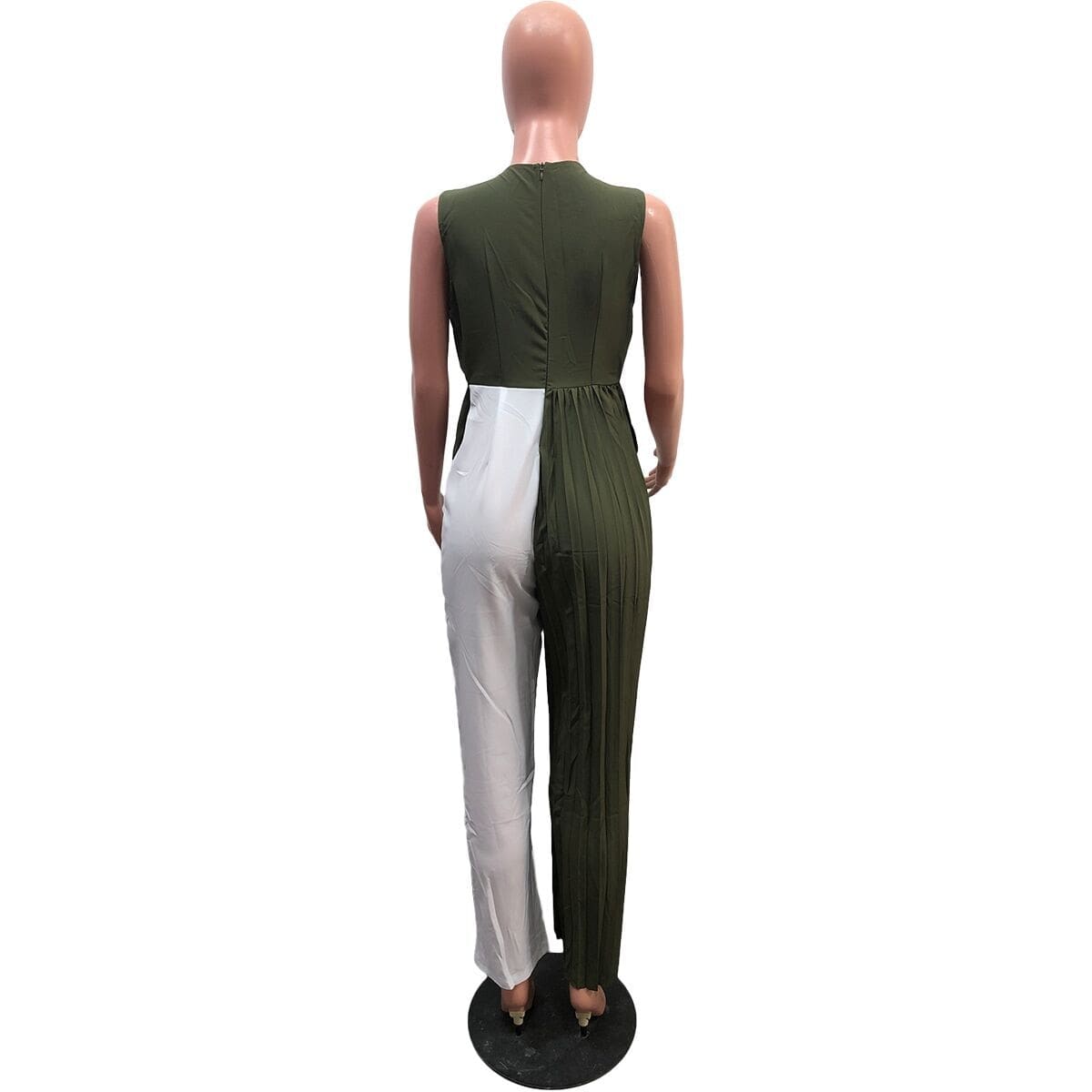 Cap Point Emilie Patchwork Pleated Sleevel V-neck Wide Leg Staight Sleeveless Jumpsuit