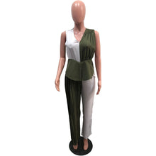 Load image into Gallery viewer, Cap Point Emilie Patchwork Pleated Sleevel V-neck Wide Leg Staight Sleeveless Jumpsuit
