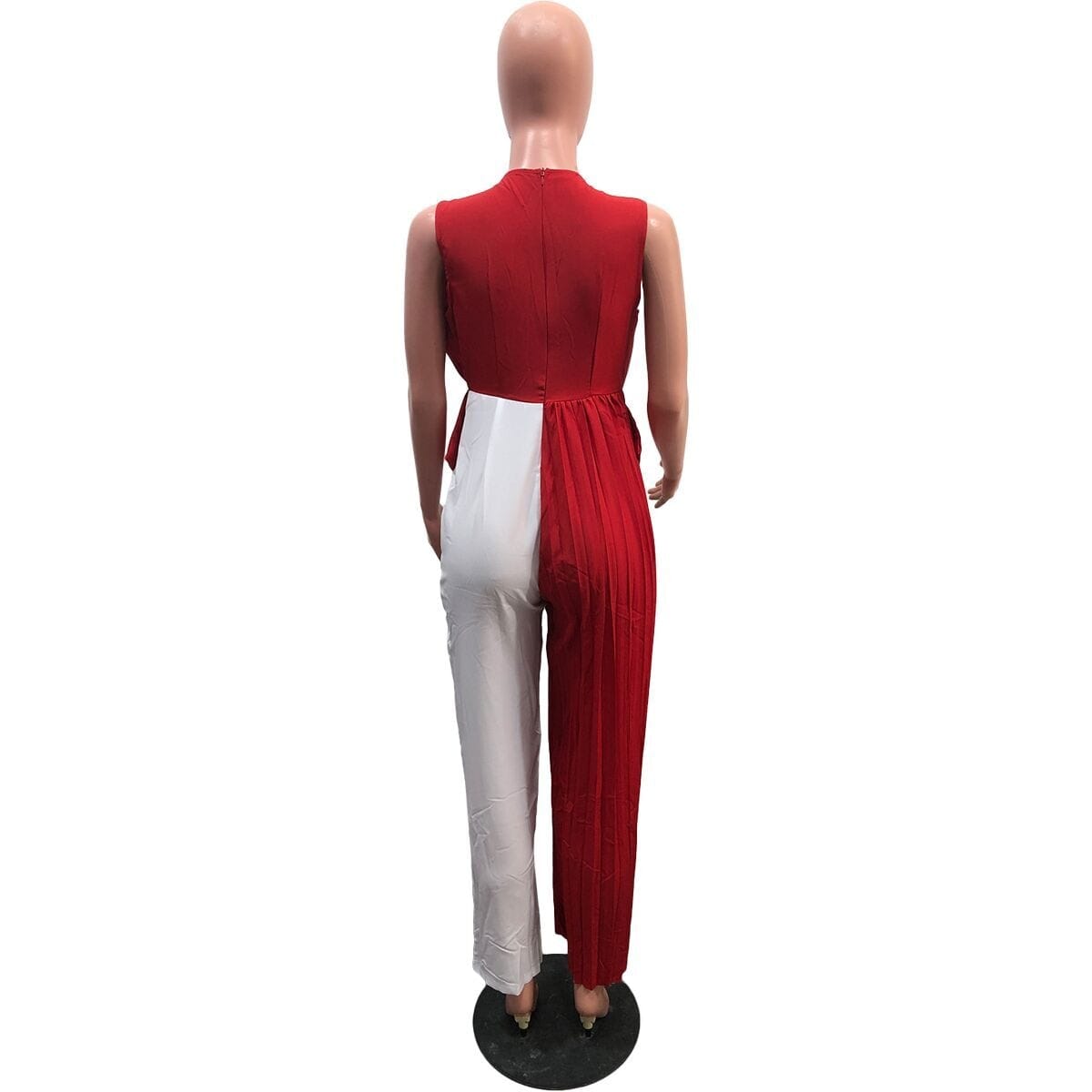 Cap Point Emilie Patchwork Pleated Sleevel V-neck Wide Leg Staight Sleeveless Jumpsuit