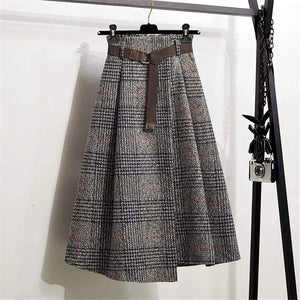 Cap Point England Style Vintage Pleated  Wool Midi Skirts 