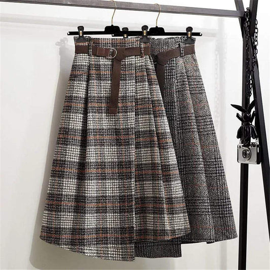 Cap Point England Style Vintage Pleated  Wool Midi Skirts 