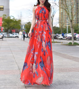 Cap Point Everly Floral Elegant Chiffon Sleeveless Strap Maxi Dress