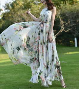 Cap Point Everly Floral Elegant Chiffon Sleeveless Strap Maxi Dress
