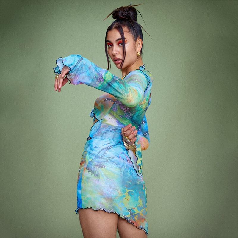 Cap Point Ezen Butterfly Tie Dyeing Print Sexy Dress