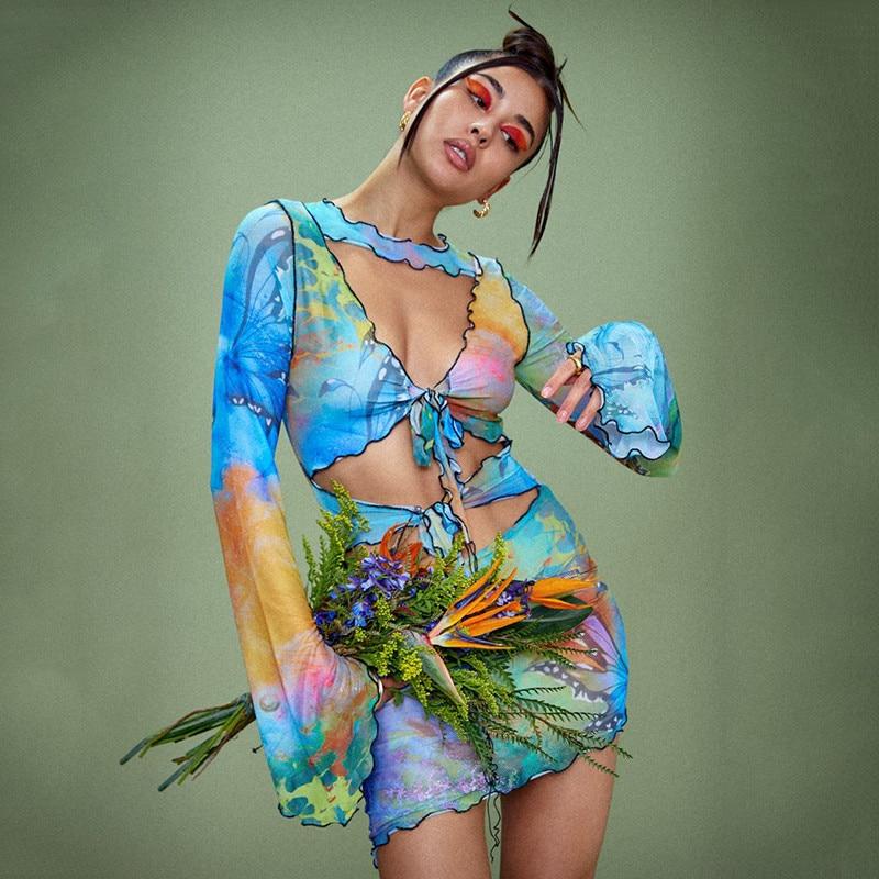 Cap Point Ezen Butterfly Tie Dyeing Print Sexy Dress