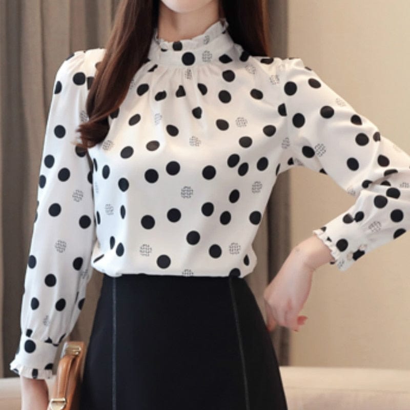Cap Point Fashion Chiffon  Long Sleeve Polka Dot  Blouse