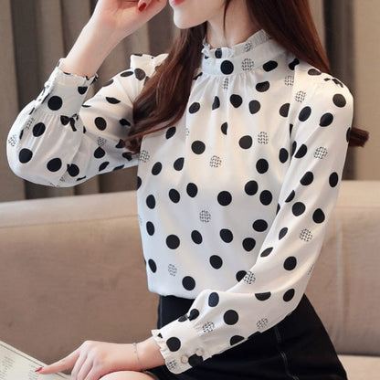 Cap Point Fashion Chiffon  Long Sleeve Polka Dot  Blouse