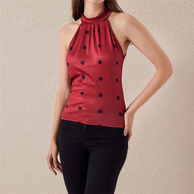 Cap Point Fashion Dot Print Sleeveless Slim Tight Blouse