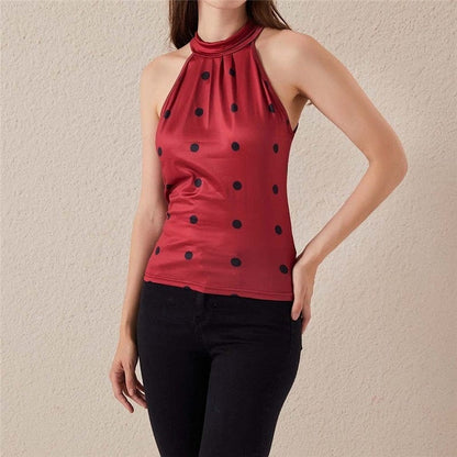 Cap Point Fashion Dot Print Sleeveless Slim Tight Blouse