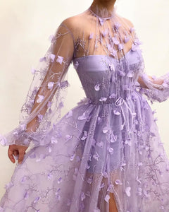 Cap Point Fashion Floral Long Sleeve Tulle Maxi Dress
