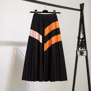 Cap Point Fashion Pleated Elastic High Waist Mid-Calf Skirt