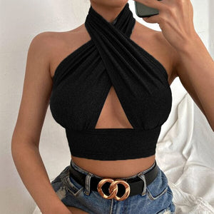 Cap Point Fashion Sexy Sleeveless Backless Halter Crop Top