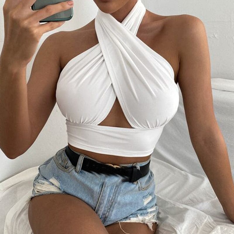 Cap Point Fashion Sexy Sleeveless Backless Halter Crop Top