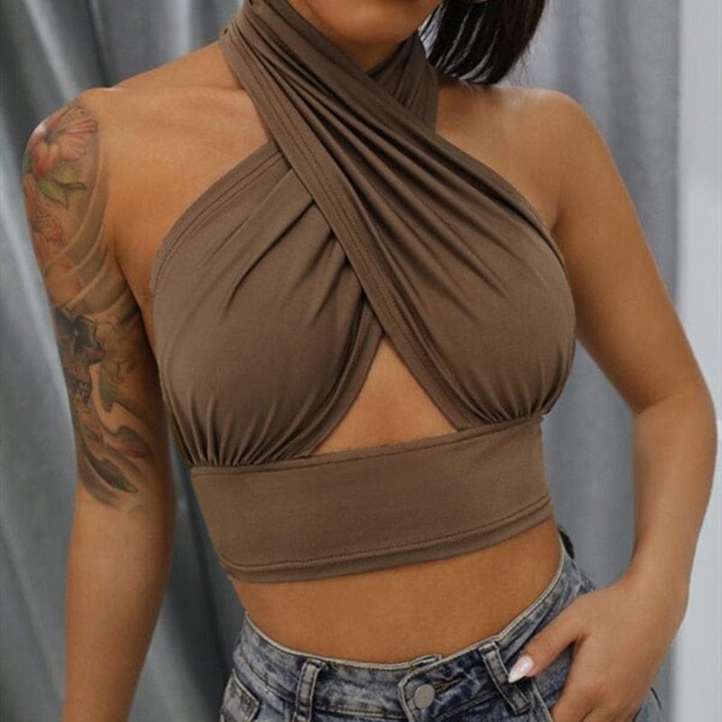 Cap Point Fashion Sexy Sleeveless Backless Halter Crop Top