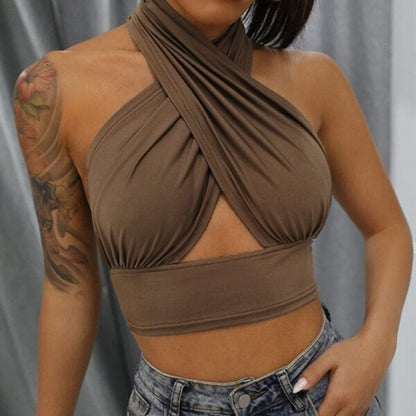 Cap Point Fashion Sexy Sleeveless Backless Halter Crop Top
