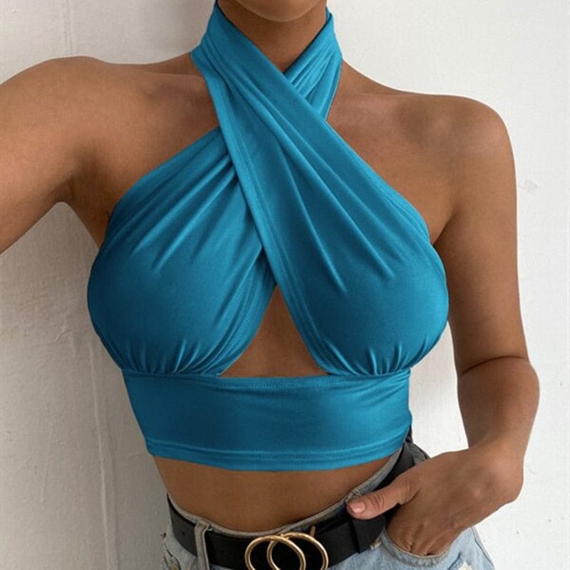 Cap Point Fashion Sexy Sleeveless Backless Halter Crop Top