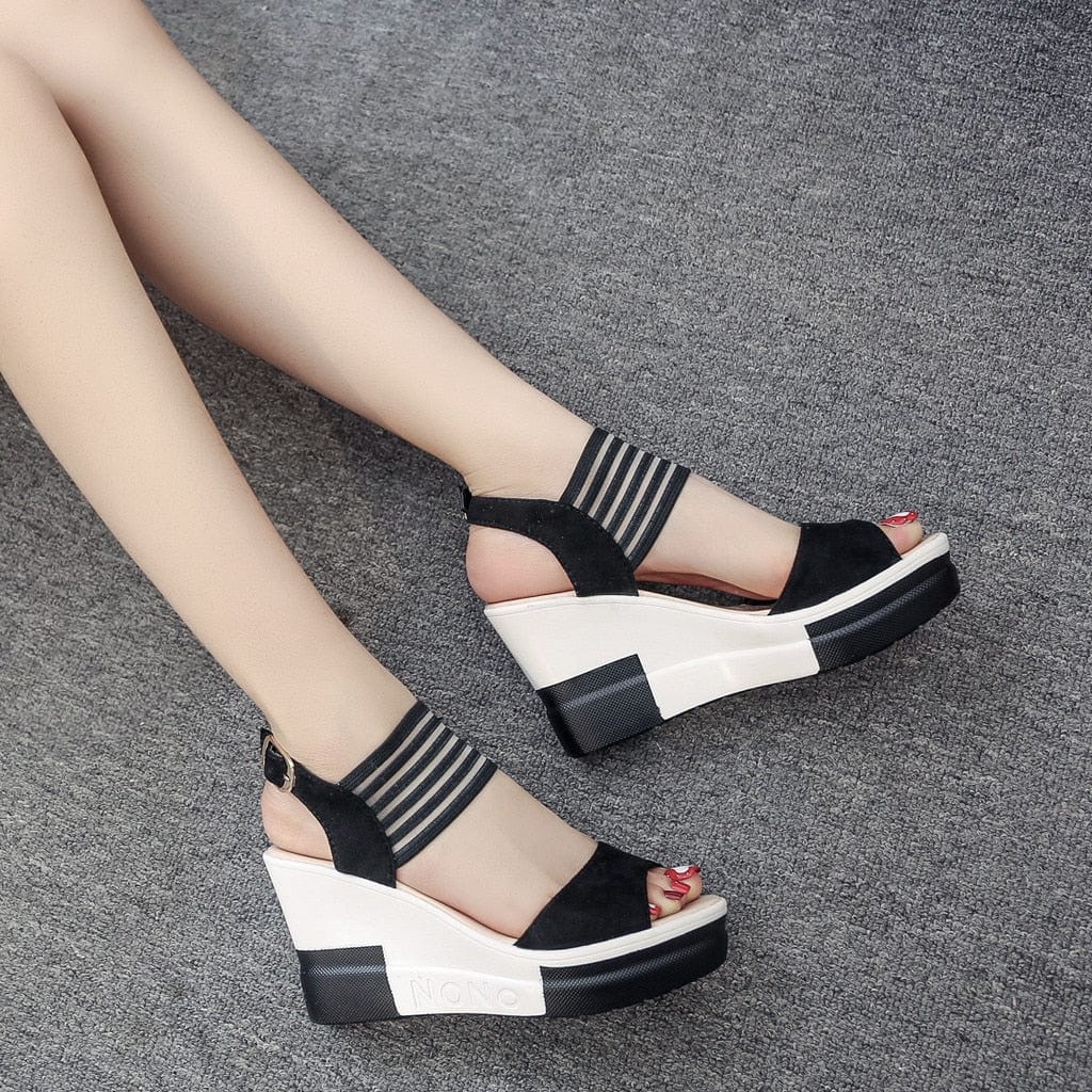 Cap Point Fashion Wedge Casual Belt Buckle High Heel Sandals