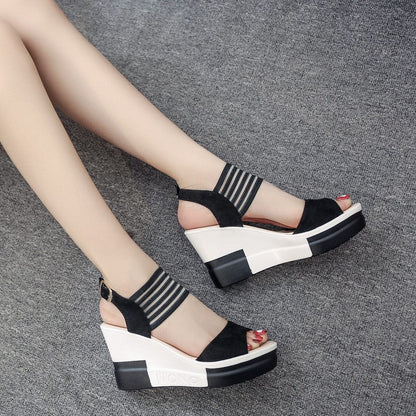 Cap Point Fashion Wedge Casual Belt Buckle High Heel Sandals