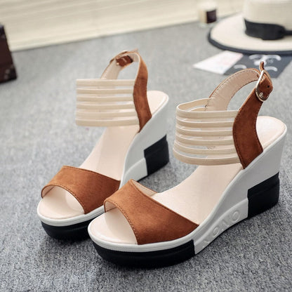 Cap Point Fashion Wedge Casual Belt Buckle High Heel Sandals