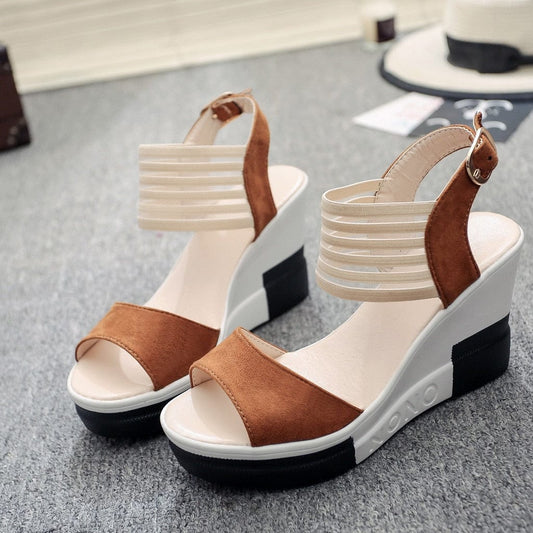 Cap Point Fashion Wedge Casual Belt Buckle High Heel Sandals
