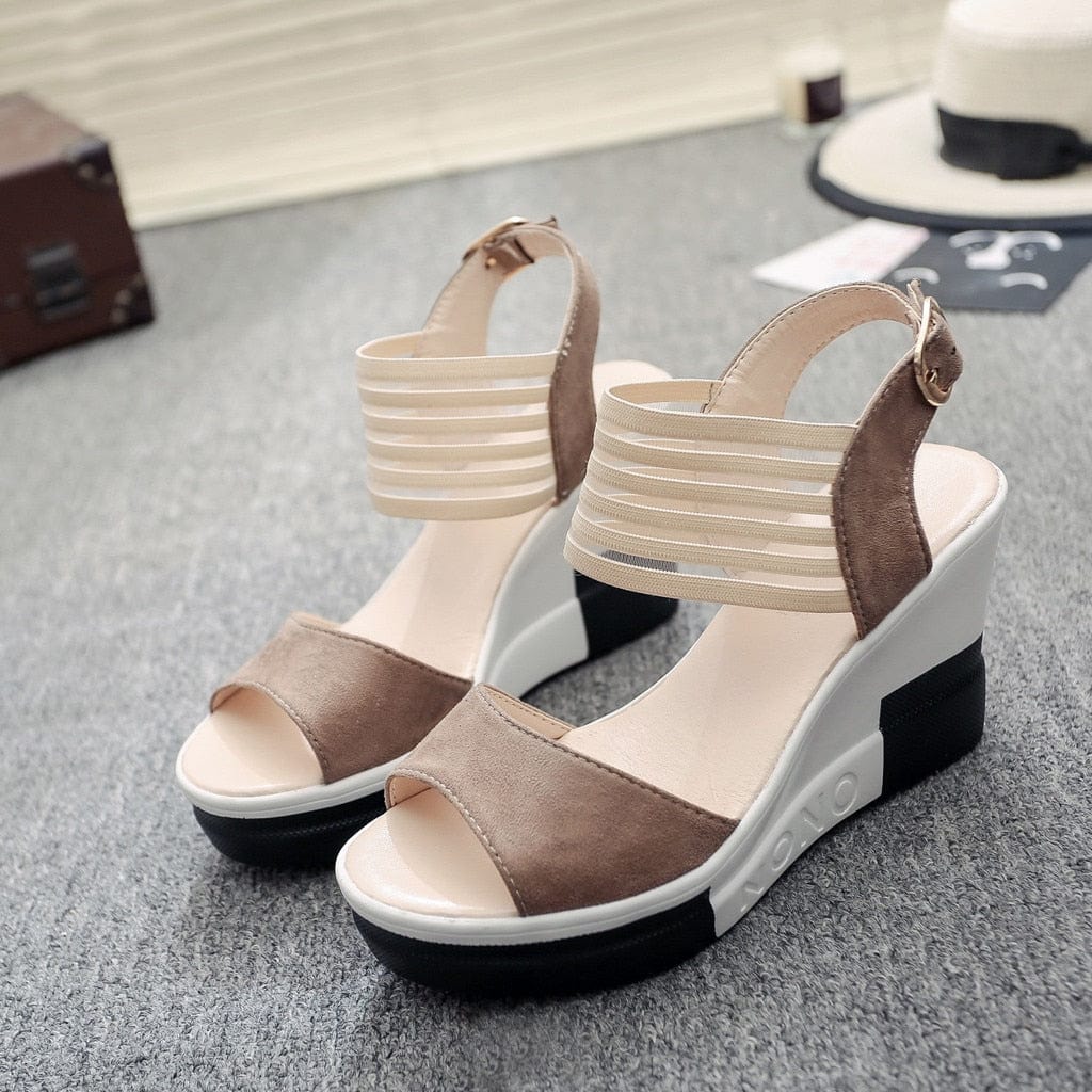 Cap Point Fashion Wedge Casual Belt Buckle High Heel Sandals