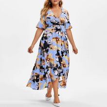 Load image into Gallery viewer, Cap Point Floral Print V-Neck Short Sleeve Irregular Ruffle Hem Summer Dress
