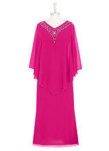 Load image into Gallery viewer, Cap Point Fuchsia / 2 Mother of The Bride Dresses Grace V-neck with Chiffon Beading Mother Dress
