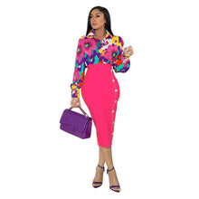 Load image into Gallery viewer, Cap Point Fuchsia / S Daniella 2-piece set floral print skirt and shirt
