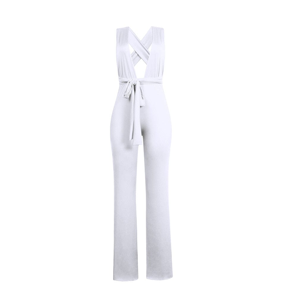 Cap Point Genevieve Sexy Wide Leg Sleeveless Lace Up V-Neck Multi Way Jumpsuit