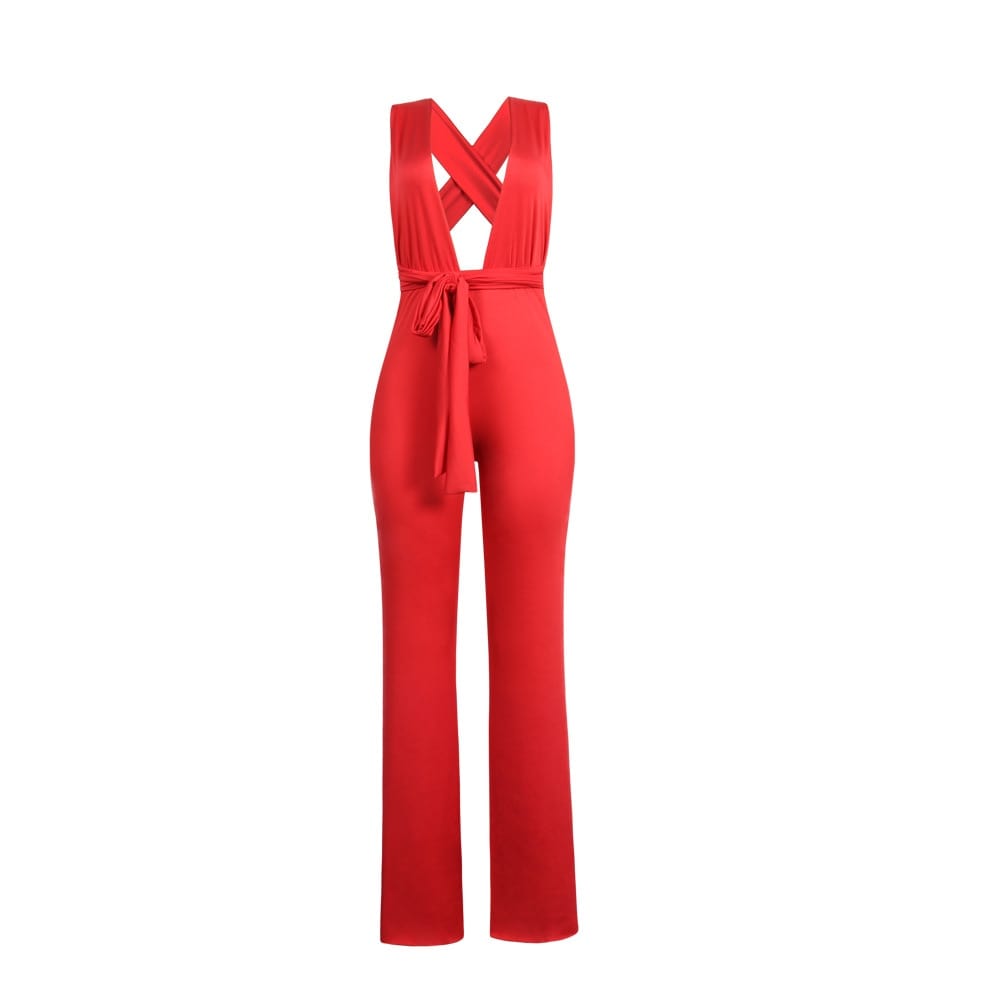 Cap Point Genevieve Sexy Wide Leg Sleeveless Lace Up V-Neck Multi Way Jumpsuit
