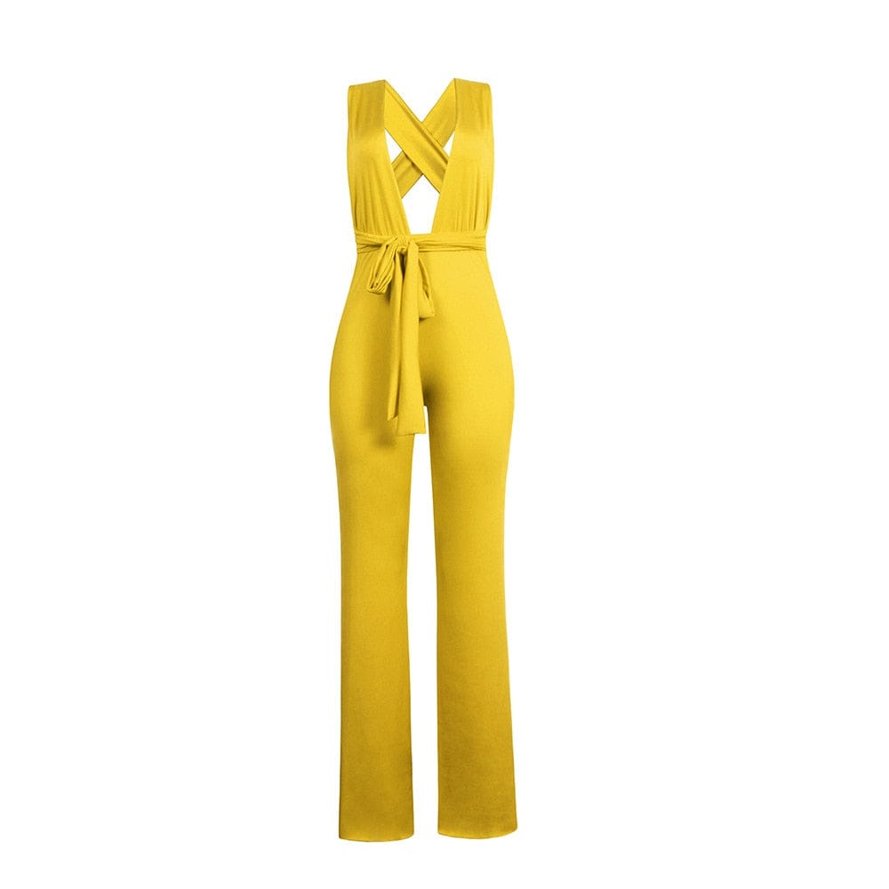 Cap Point Genevieve Sexy Wide Leg Sleeveless Lace Up V-Neck Multi Way Jumpsuit