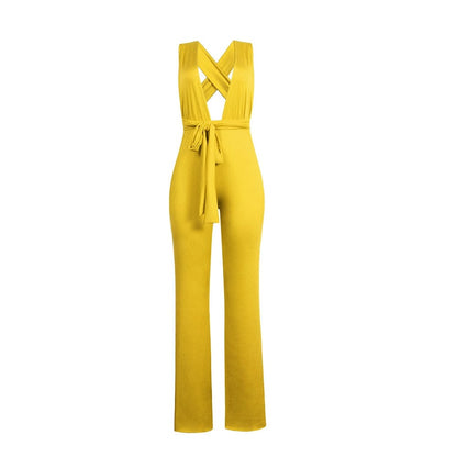 Cap Point Genevieve Sexy Wide Leg Sleeveless Lace Up V-Neck Multi Way Jumpsuit